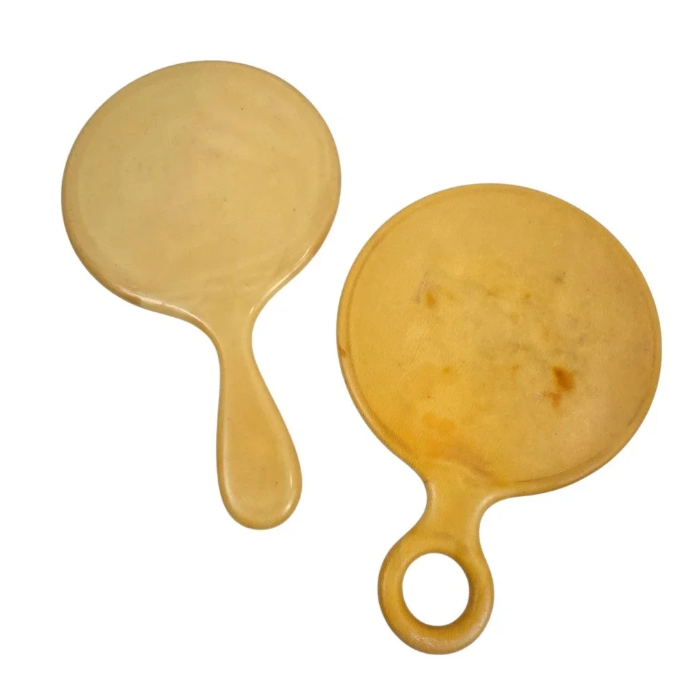 Antique 1911 Barber's Shaving Celluloid Hand Mirrors w Matching Straight Razor